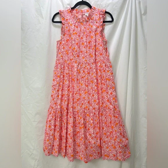 J. Crew Pink Floral Tiered Maxi Dress with Orange Accents - Picture 2 of 5